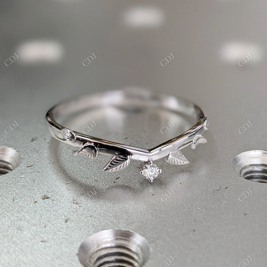 Round Lab Grown Diamond Vintage Style Leaf Wedding Band  customdiamjewel 10KT White Gold VVS-EF