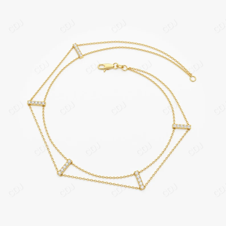 Minimal 14k Gold 5 Station Diamond Bar Bracelet  customdiamjewel   