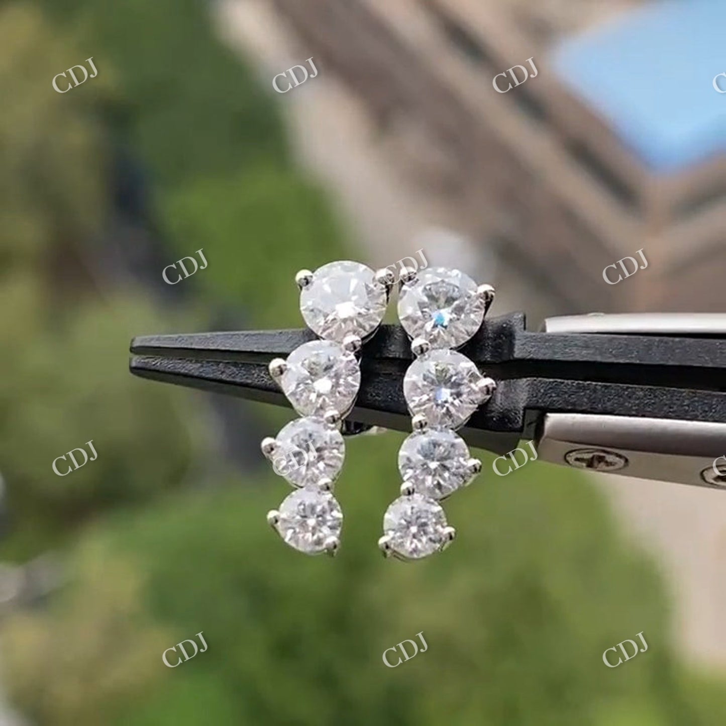 Round Cut Moissanite Four Stone Moissanite Wedding Stud Earrings  customdiamjewel   