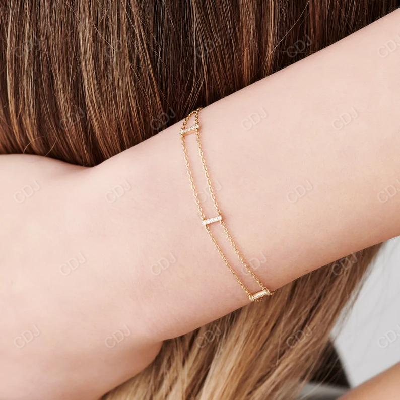 Minimal 14k Gold 5 Station Diamond Bar Bracelet  customdiamjewel   