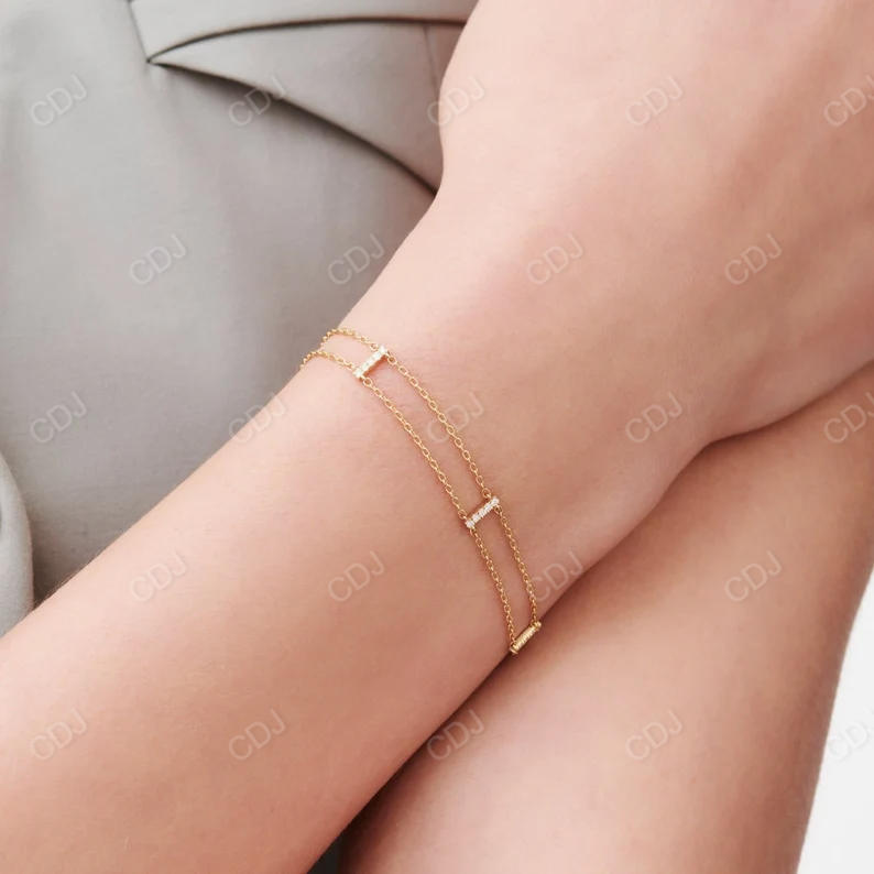 Minimal 14k Gold 5 Station Diamond Bar Bracelet  customdiamjewel   