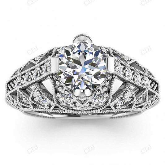 White Gold Filigree Ring Round Cut Moissanite Engagement Ring  customdiamjewel 10KT White Gold VVS-EF