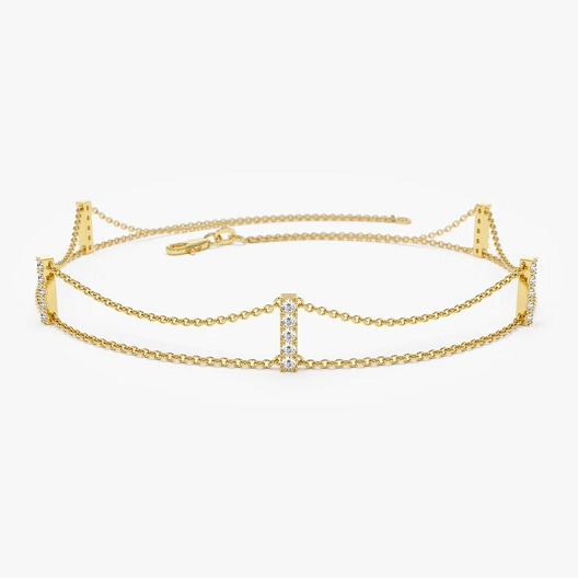 14k Solid Gold 5 Station Natural Diamond Bar Dainty Bracelet  customdiamjewel 10 KT Solid Gold Yellow Gold VVS-EF