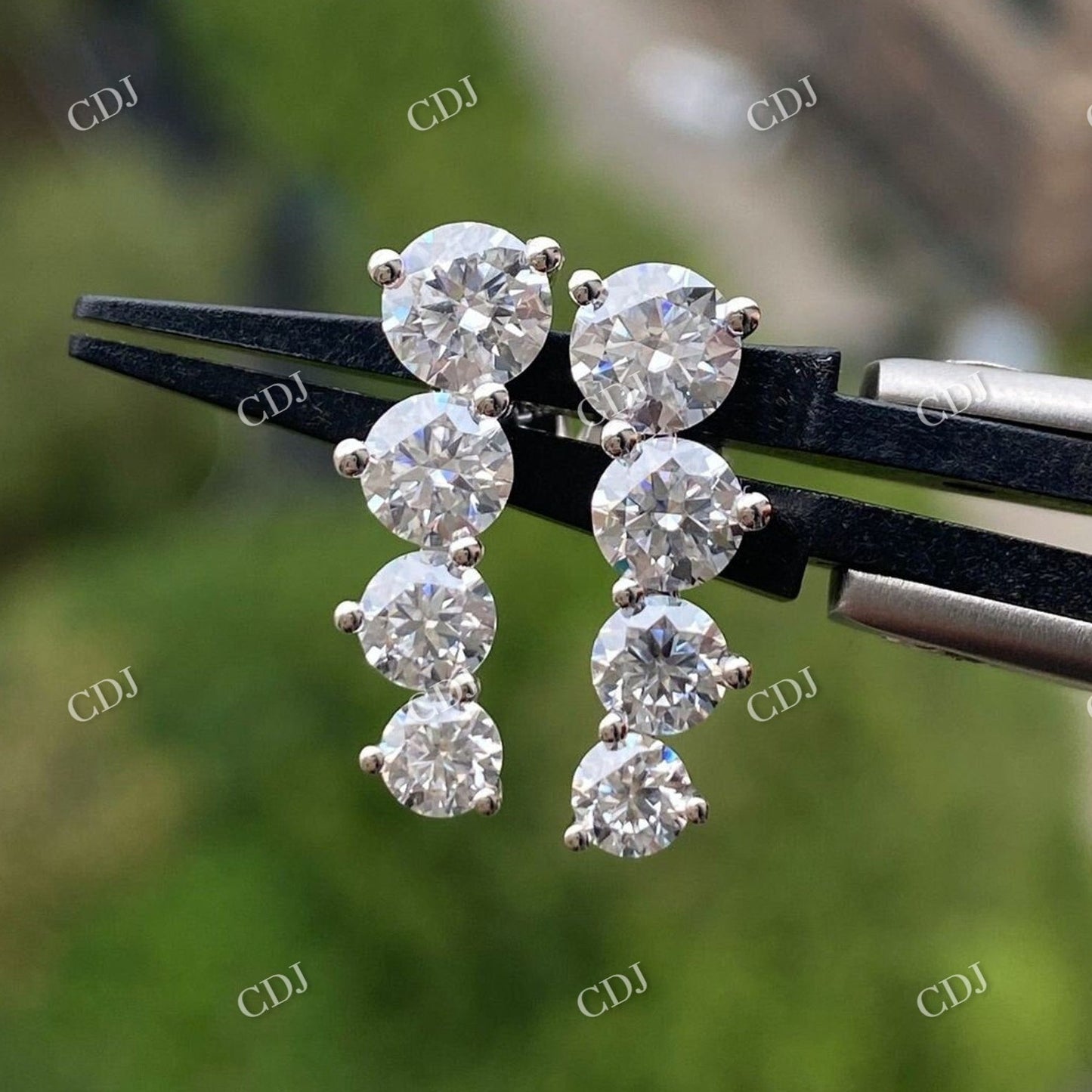 Round Cut Moissanite Four Stone Moissanite Wedding Stud Earrings  customdiamjewel Sterling Silver White Gold VVS-EF