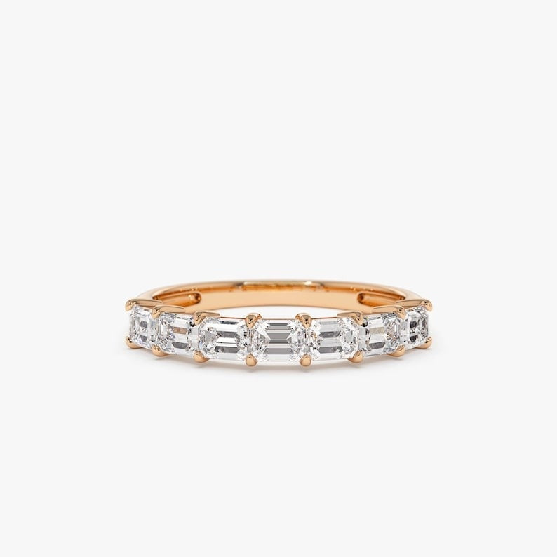 0.75CTW Baguette Cut Natural Diamond Half Eternity Wedding Band  customdiamjewel 10 KT Solid Gold Rose Gold VVS-EF