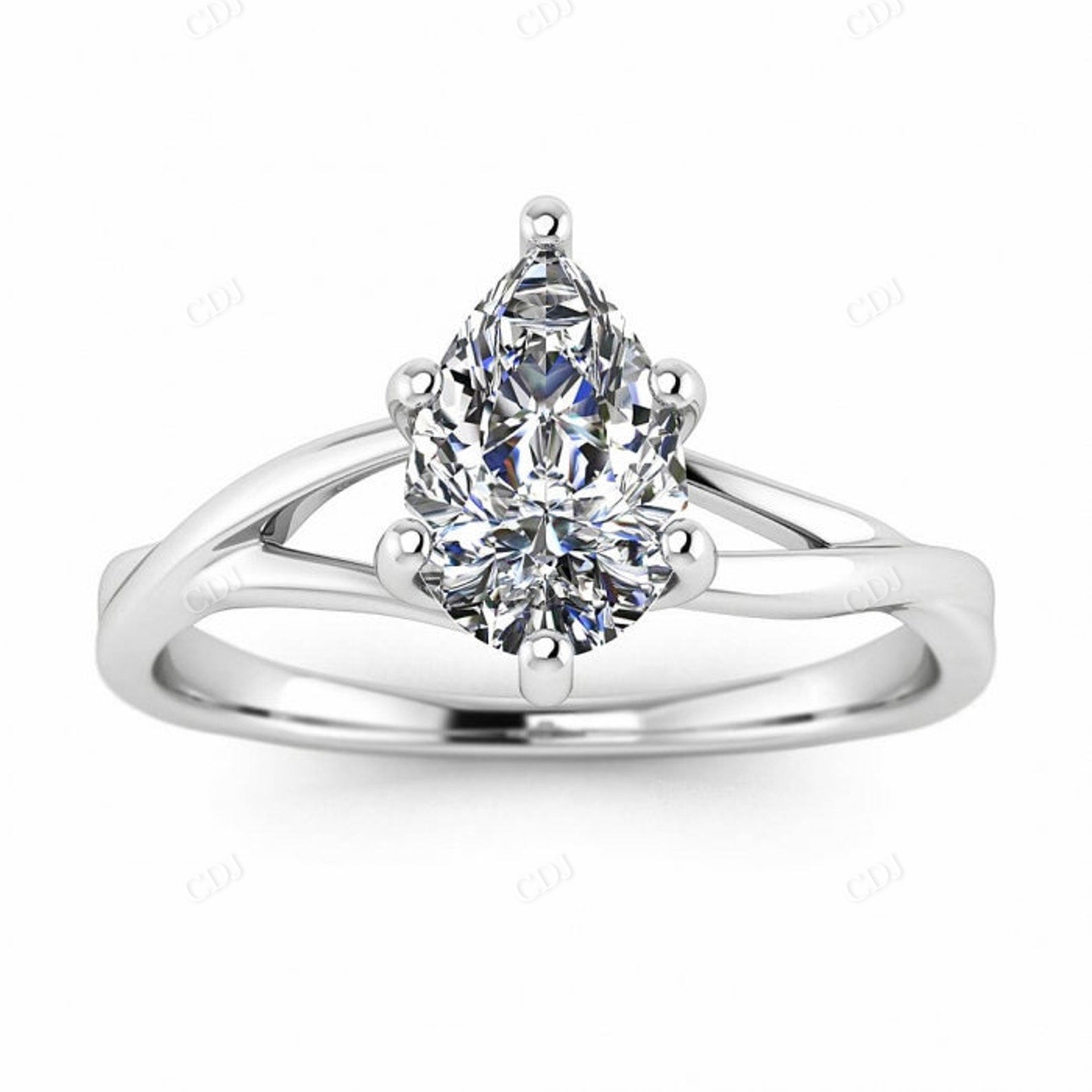 White Gold Twisted Band Pear Shaped Moissanite Engagement Ring  customdiamjewel 10KT White Gold VVS-EF