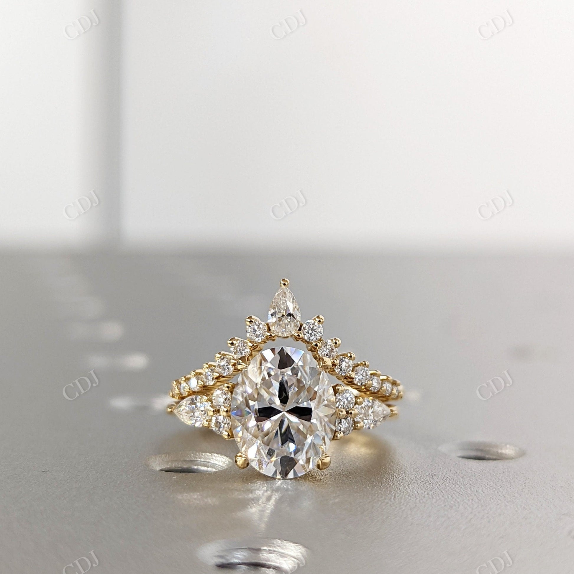 Oval cut Moissanite 14K Yellow Gold Bridal Ring set  customdiamjewel 10KT Yellow Gold VVS-EF