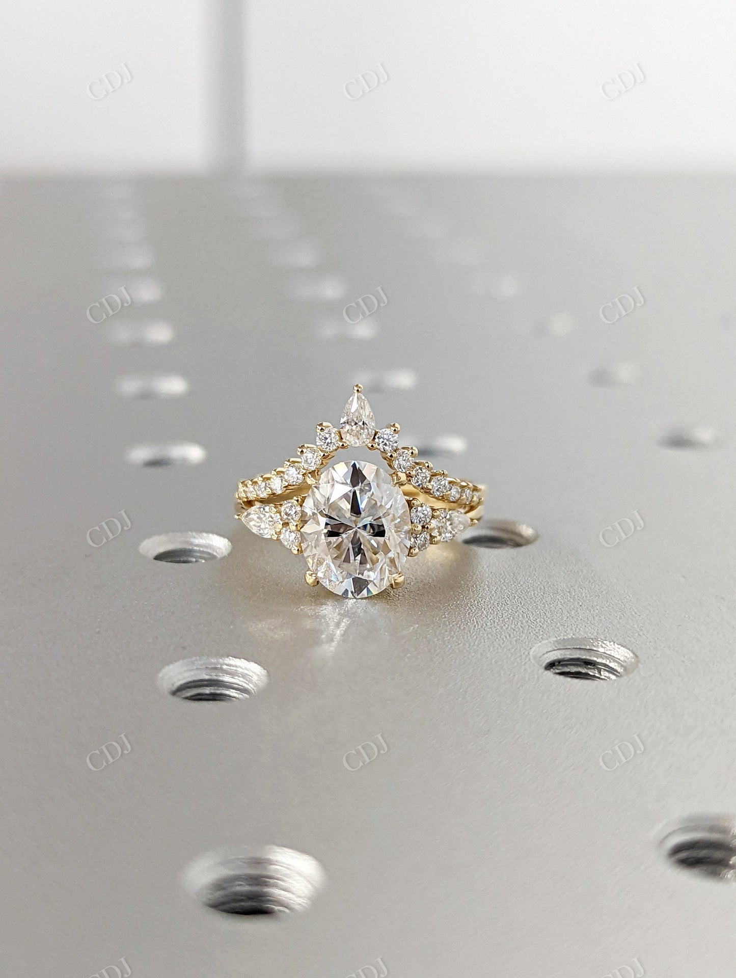 Oval cut Moissanite 14K Yellow Gold Bridal Ring set  customdiamjewel   