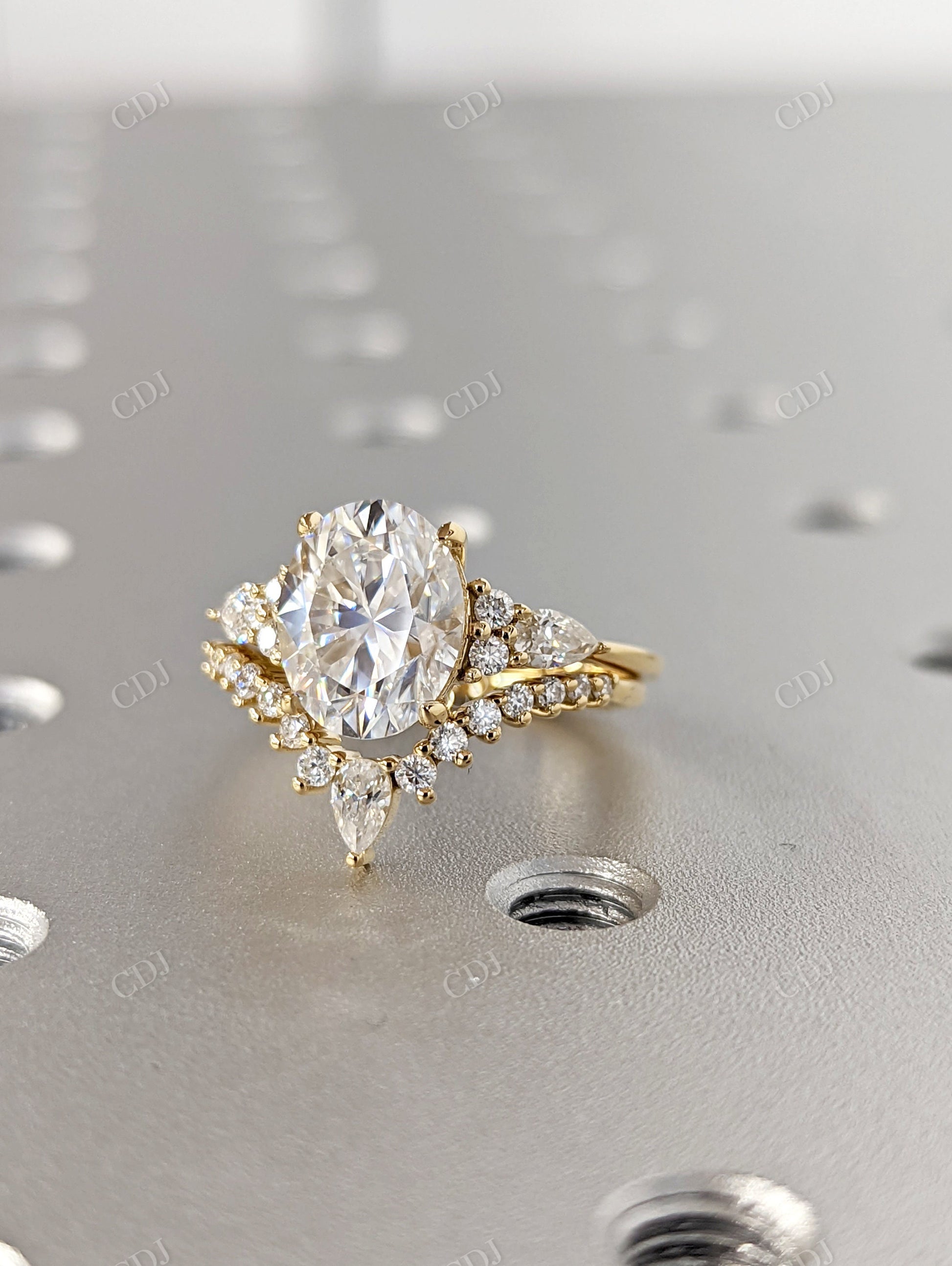 Oval cut Moissanite 14K Yellow Gold Bridal Ring set  customdiamjewel   