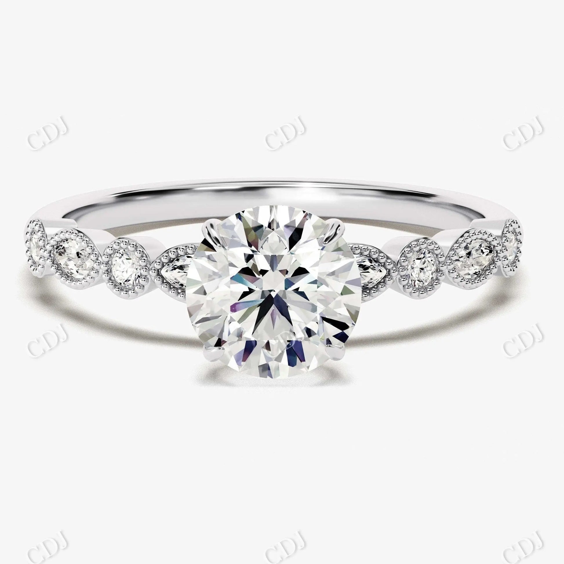 Art Deco Round Shape Moissanite Vintage Engagement Ring  customdiamjewel 10KT White Gold VVS-EF