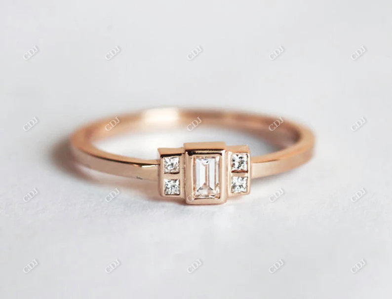 Baguette Cut Moissanite Dainty Engagement Ring  customdiamjewel 10KT Rose Gold VVS-EF