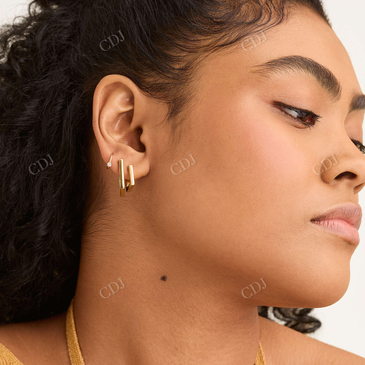 Square Shape Block Small Hoops 18K Yellow Gold Earrings  customdiamjewel   