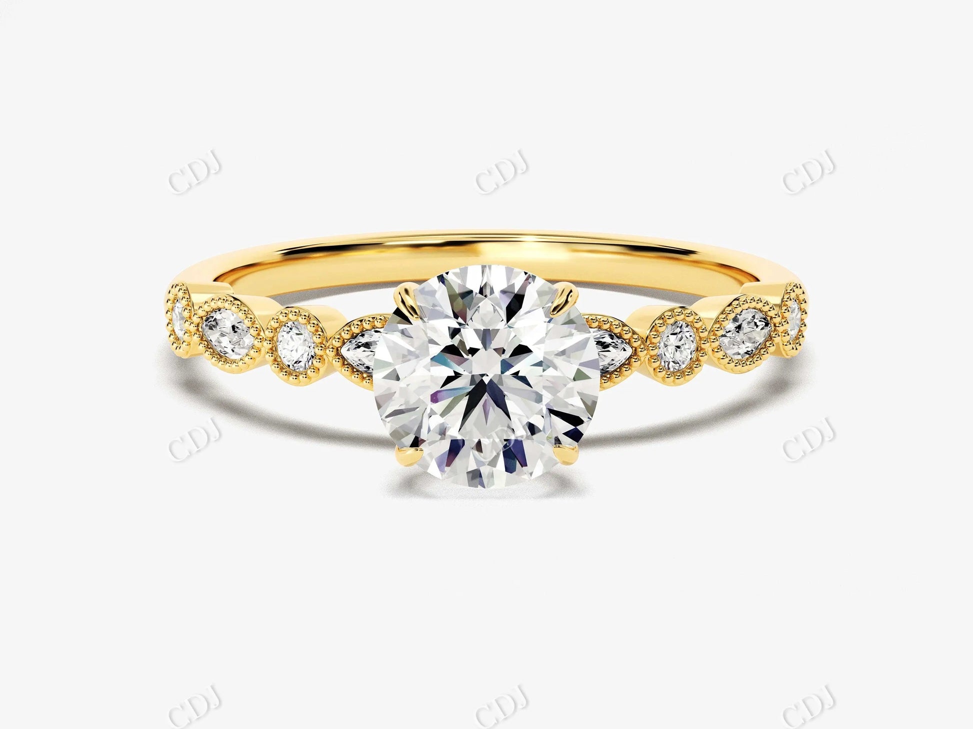 Art Deco Round Shape Moissanite Vintage Engagement Ring  customdiamjewel 10KT Yellow Gold VVS-EF