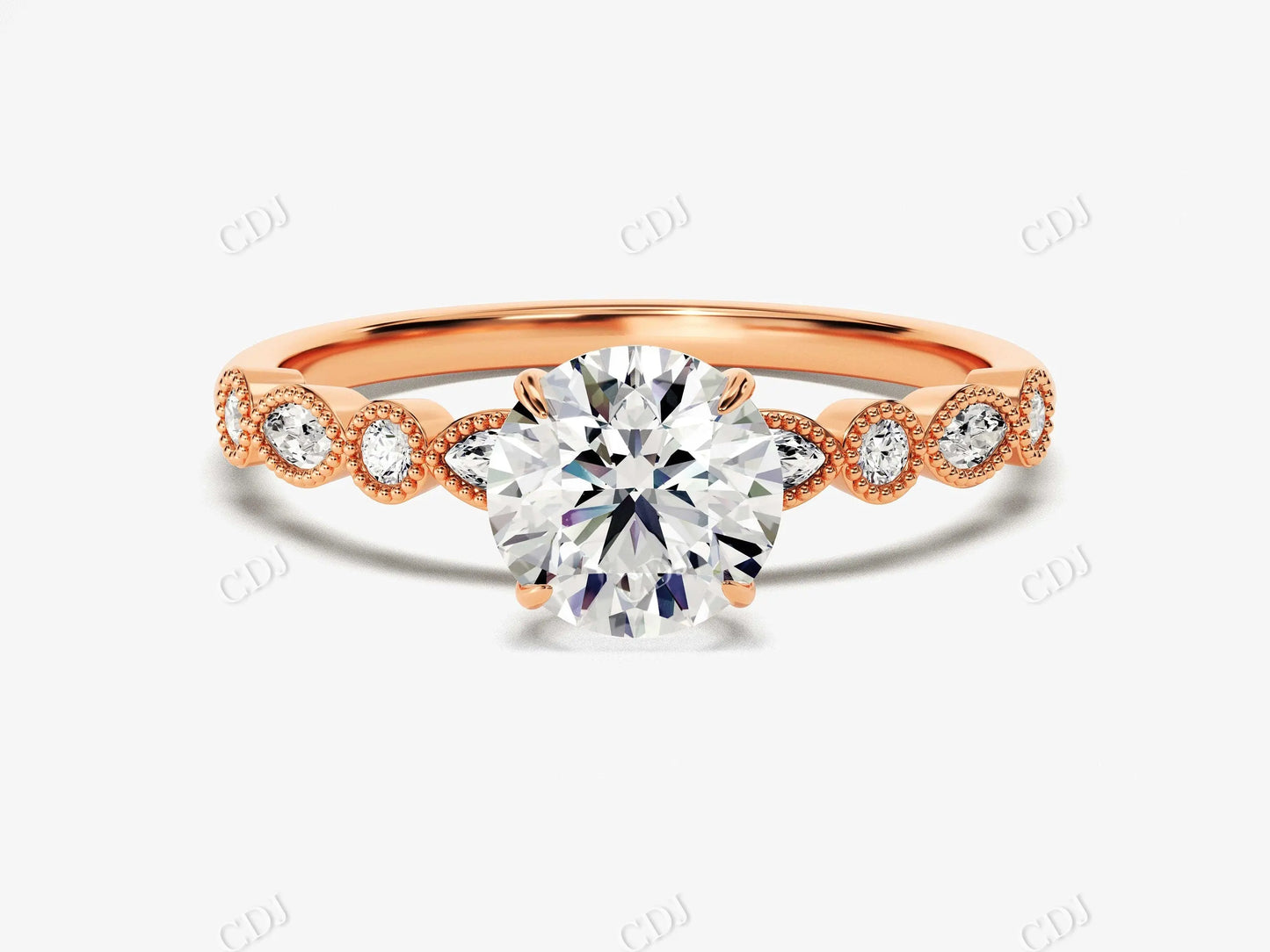 Art Deco Round Shape Moissanite Vintage Engagement Ring  customdiamjewel 10KT Rose Gold VVS-EF