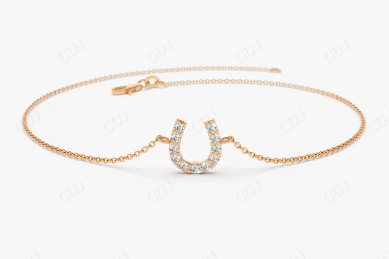 14k Gold Lucky Horse Shoe Charm Diamonds Bracelet  customdiamjewel 10 KT Solid Gold Rose Gold VVS-EF