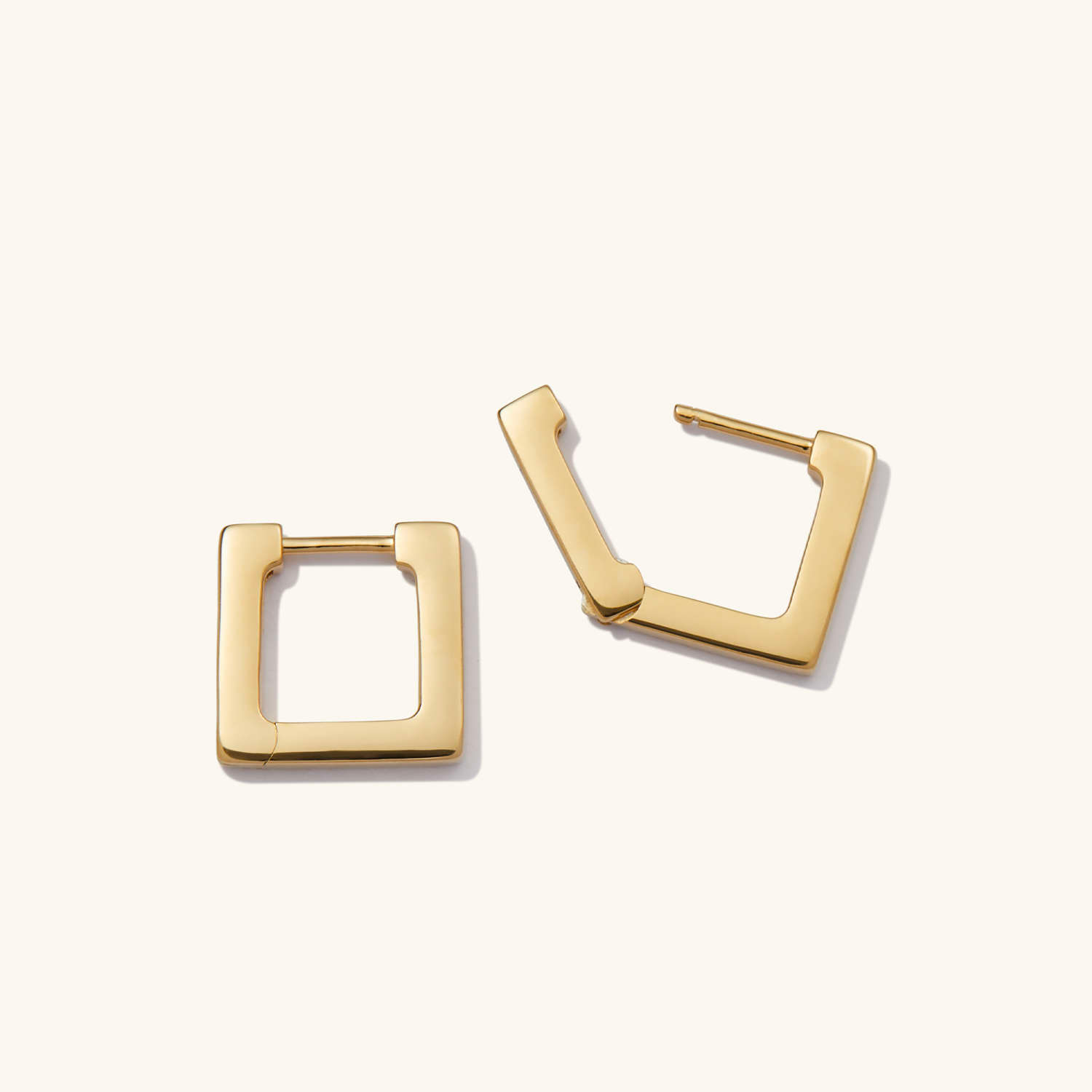 Square Shape Block Small Hoops 18K Yellow Gold Earrings  customdiamjewel   