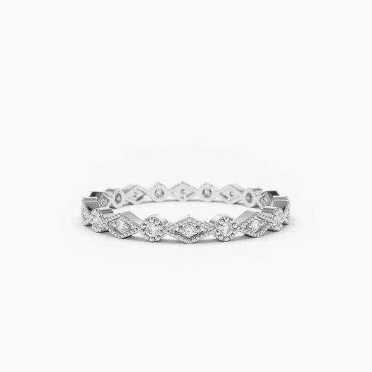 0.12CTW Round Cut Art Deco Diamond Wedding Band  customdiamjewel 10KT White Gold VVS-EF