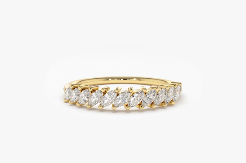 0.40CTW Marquise Cut Natural Diamond Half Eternity Wedding Band  customdiamjewel 10 KT Solid Gold Yellow Gold VVS-EF