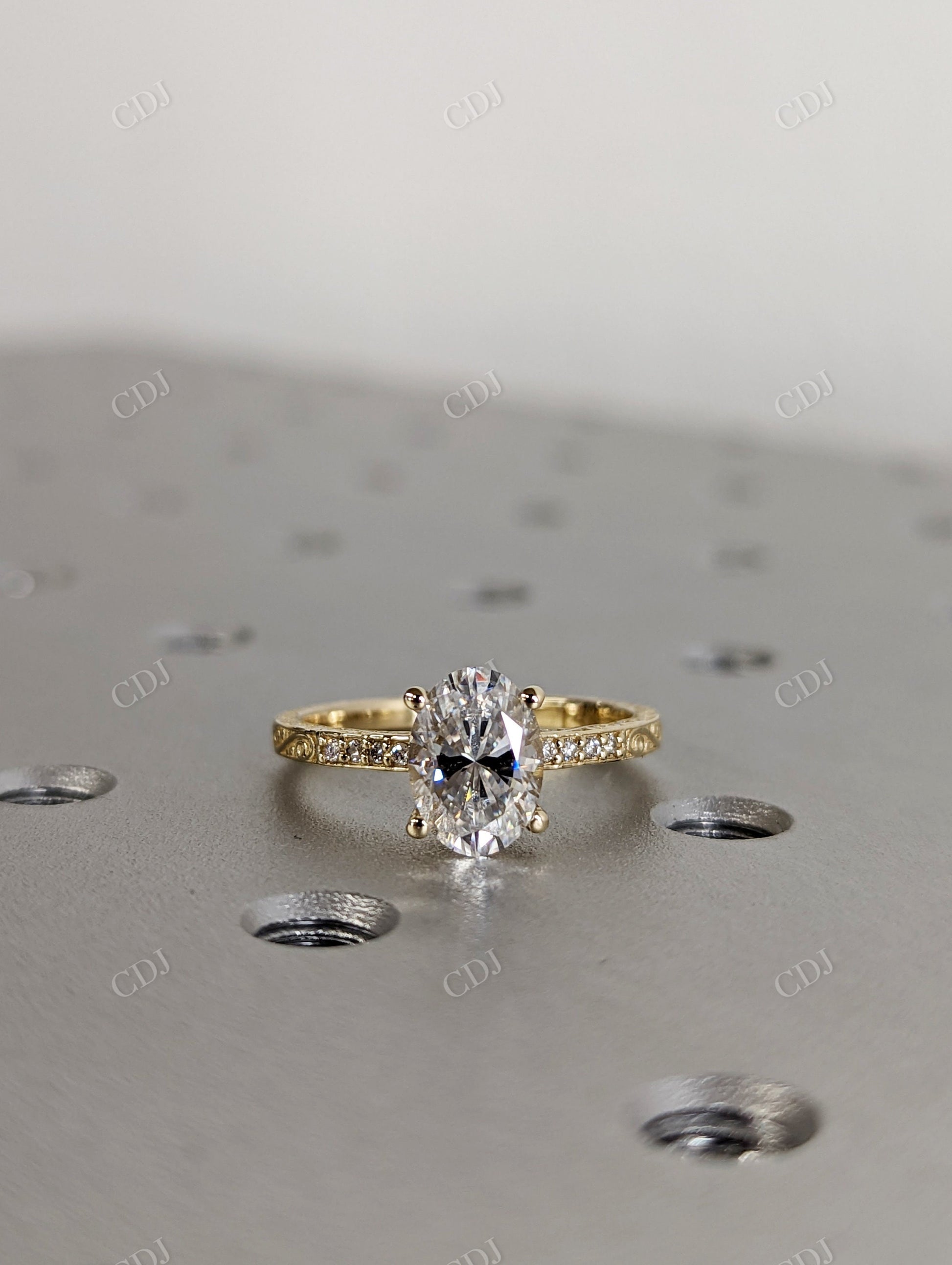 Oval White Gold Micro pave Engraved Moissanite Bridal Ring Set  customdiamjewel   