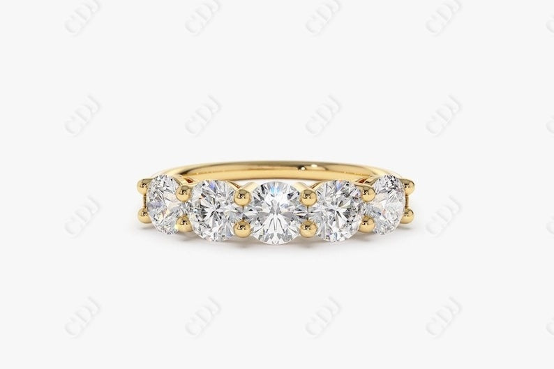 1.00CTW Lab Grown Diamond 5 Stone Round Wedding Band  customdiamjewel Sterling Silver Yellow Gold VVS-EF