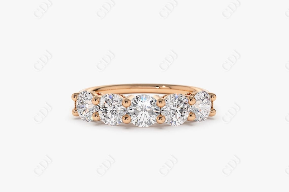 1.00CTW Lab Grown Diamond 5 Stone Round Wedding Band  customdiamjewel Sterling Silver Rose Gold VVS-EF