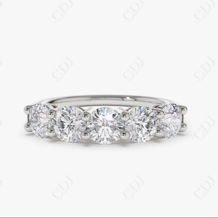 1.00CTW Lab Grown Diamond 5 Stone Round Wedding Band  customdiamjewel Sterling Silver White Gold VVS-EF