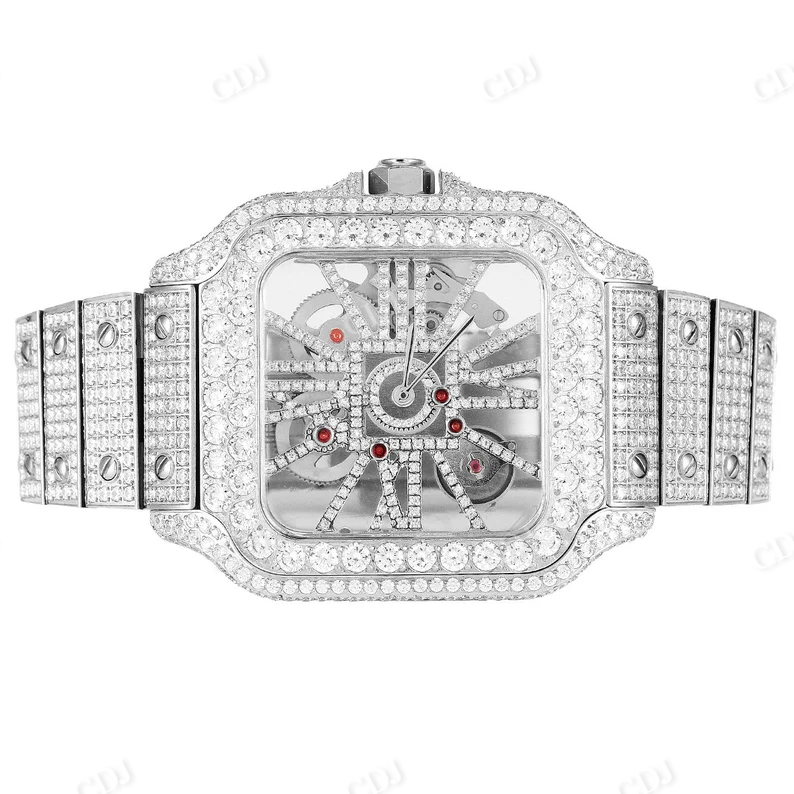 21.0ct Skeleton Dial Iced Out Stainless Steel Diamond Watch  customdiamjewel   