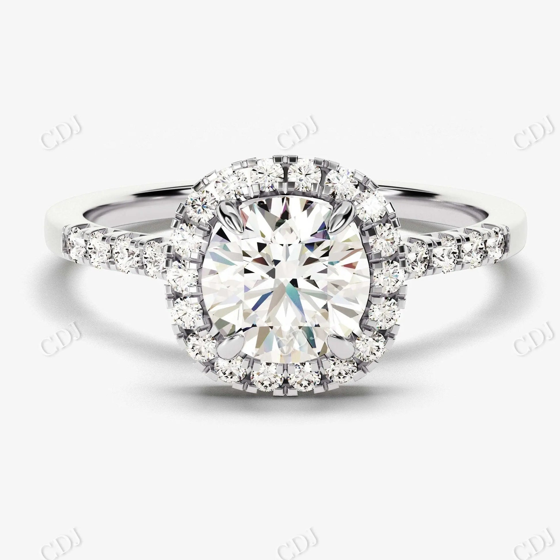 Pave Set Moissanite Round Halo Engagement Ring  customdiamjewel 10KT White Gold VVS-EF