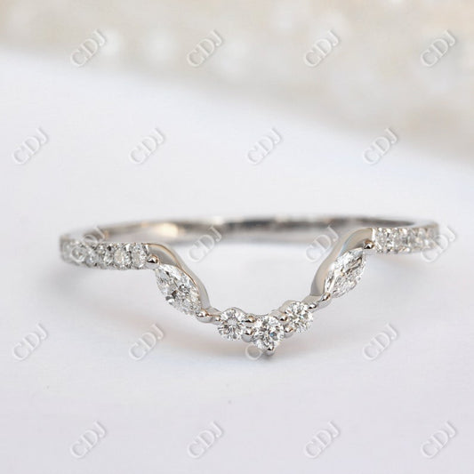 0.30CTW Half Eternity Moissanite Chevron Wedding Band  customdiamjewel 10KT White Gold VVS-EF