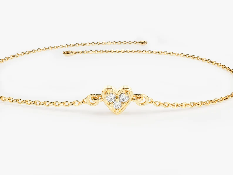 Tiny Moissanite Heart Shape Bracelet  customdiamjewel Sterling Silver Yellow Gold VVS-EF