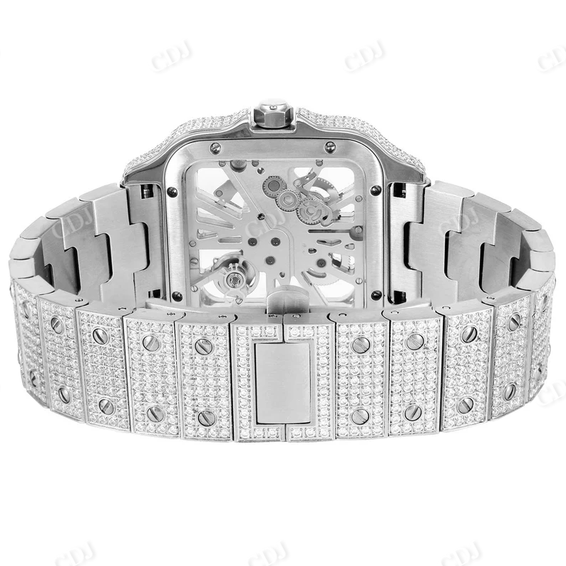 21.0ct Skeleton Dial Iced Out Stainless Steel Diamond Watch  customdiamjewel   