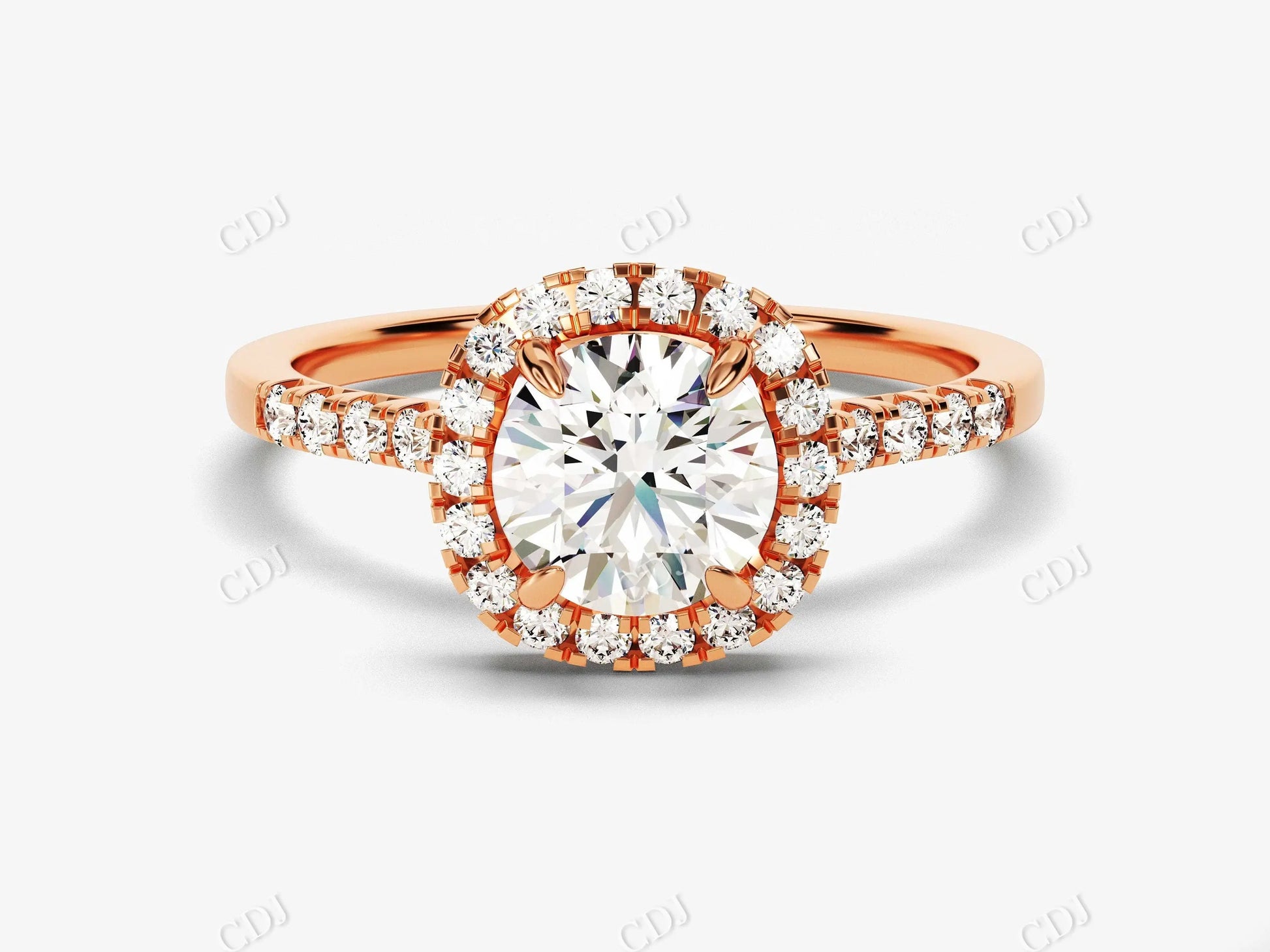 Pave Set Moissanite Round Halo Engagement Ring  customdiamjewel 10KT Rose Gold VVS-EF