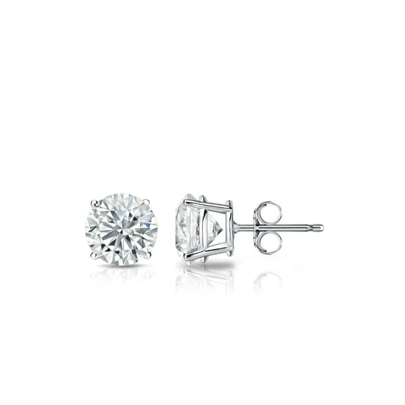 Moissanite Stud Round Diamond Earrings  customdiamjewel Sterling Silver White Gold VVS-EF