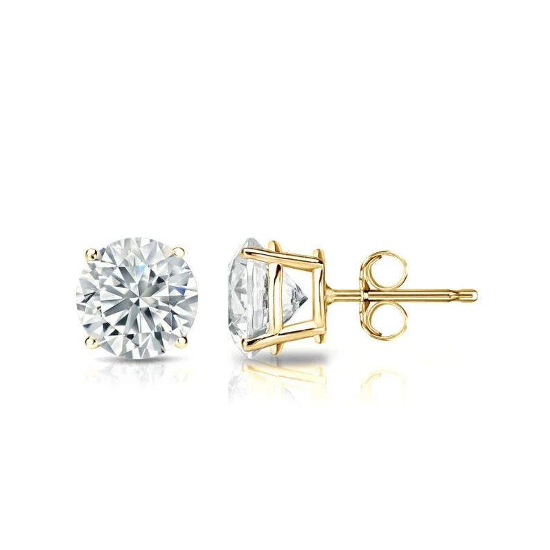 Moissanite Stud Round Diamond Earrings  customdiamjewel Sterling Silver Yellow Gold VVS-EF