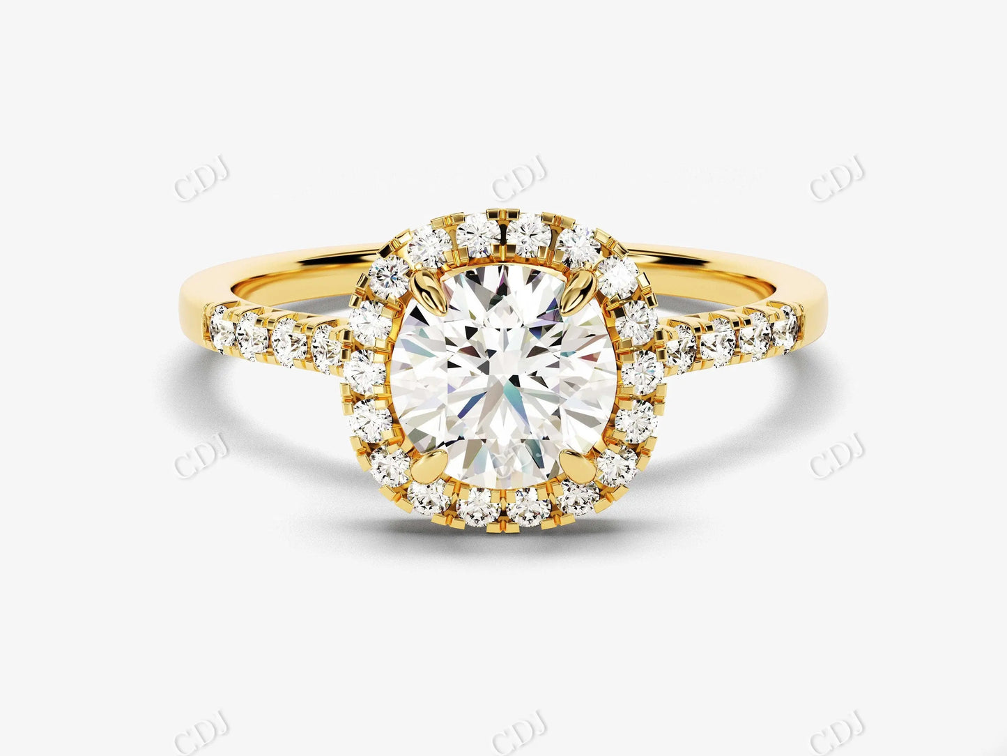 Pave Set Moissanite Round Halo Engagement Ring  customdiamjewel 10KT Yellow Gold VVS-EF