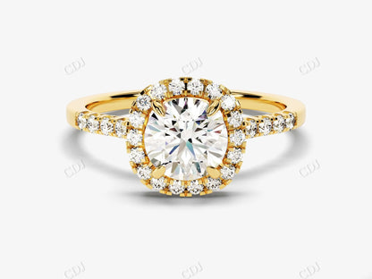 Pave Set Moissanite Round Halo Engagement Ring  customdiamjewel 10KT Yellow Gold VVS-EF