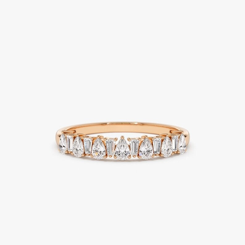 0.64CTW Heart And Baguette Cut Natural Diamond Half Eternity Band  customdiamjewel 10 KT Solid Gold Rose Gold VVS-EF