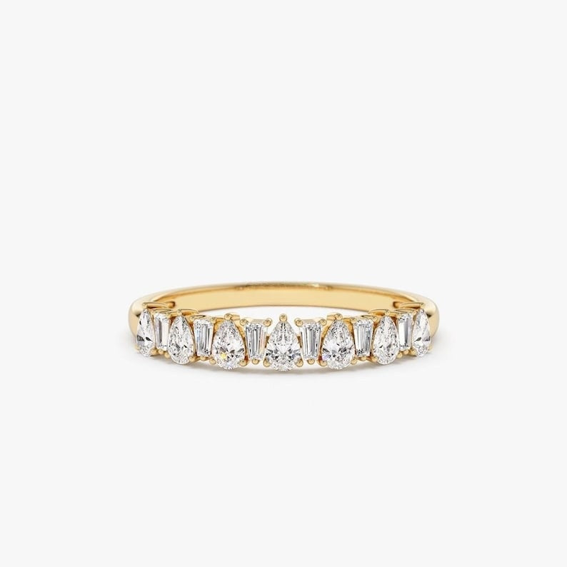 0.64CTW Heart And Baguette Cut Natural Diamond Half Eternity Band  customdiamjewel 10 KT Solid Gold Yellow Gold VVS-EF