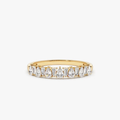 0.64CTW Heart And Baguette Cut Natural Diamond Half Eternity Band  customdiamjewel 10 KT Solid Gold Yellow Gold VVS-EF