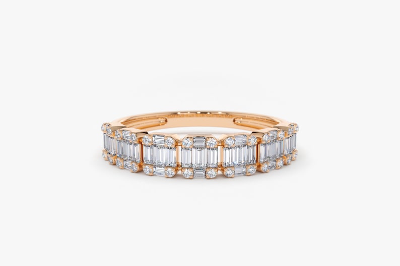 0.65CTW Baguette And Round Cut Natural Diamond Half Eternity Band  customdiamjewel 10 KT Solid Gold Rose Gold VVS-EF