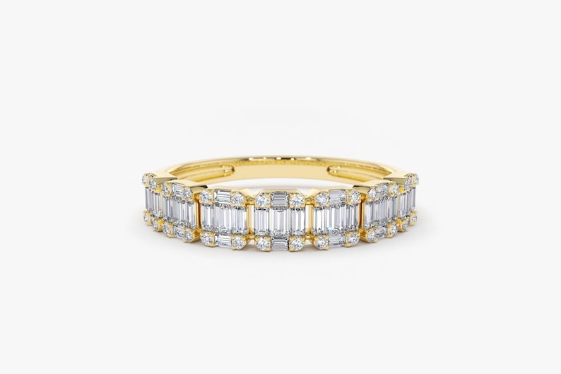 0.65CTW Baguette And Round Cut Natural Diamond Half Eternity Band  customdiamjewel 10 KT Solid Gold Yellow Gold VVS-EF