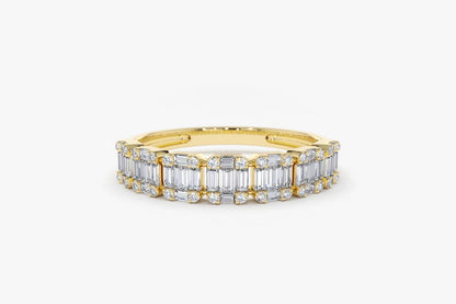 0.65CTW Baguette And Round Cut Natural Diamond Half Eternity Band  customdiamjewel 10 KT Solid Gold Yellow Gold VVS-EF