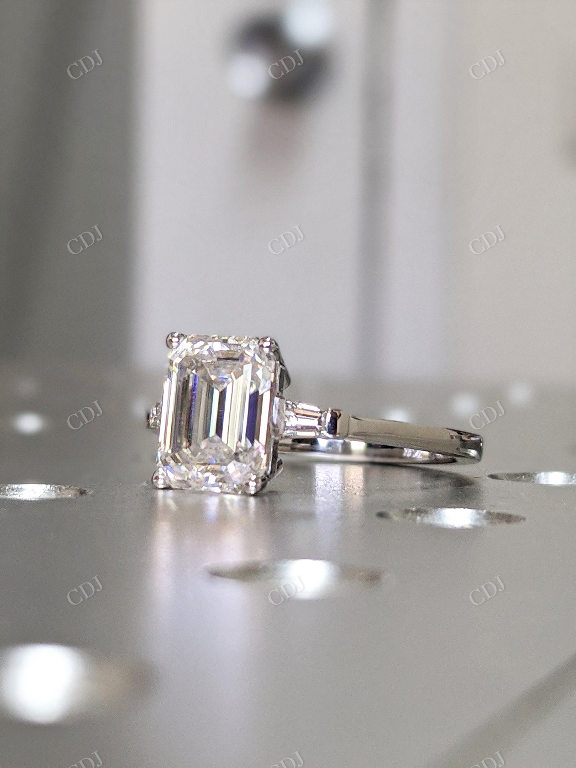 Emerald Cut Moissanite White Gold Three Stone Engagement Ring  customdiamjewel   