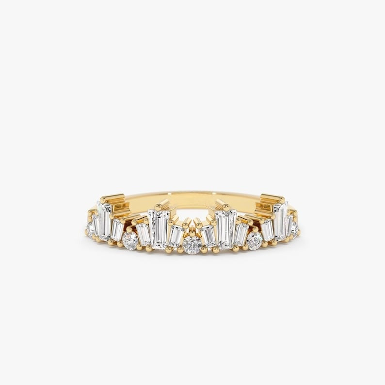 0.59CTW Baguette Cut Natural Diamond Nesting Wedding Band  customdiamjewel 10 KT Solid Gold Yellow Gold VVS-EF