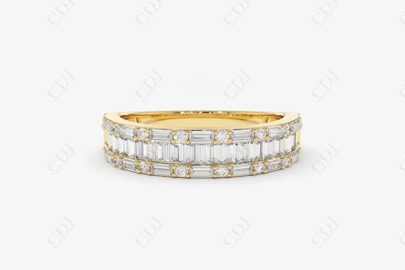 0.85CTW Lab Grown Baguette Diamond Wedding Band  customdiamjewel Sterling Silver Yellow Gold VVS-EF