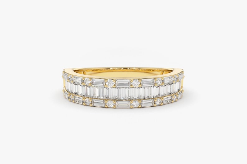 0.85CTW Baguette Cut Natural Diamond Half Eternity Wedding Band  customdiamjewel 10 KT Solid Gold Yellow Gold VVS-EF