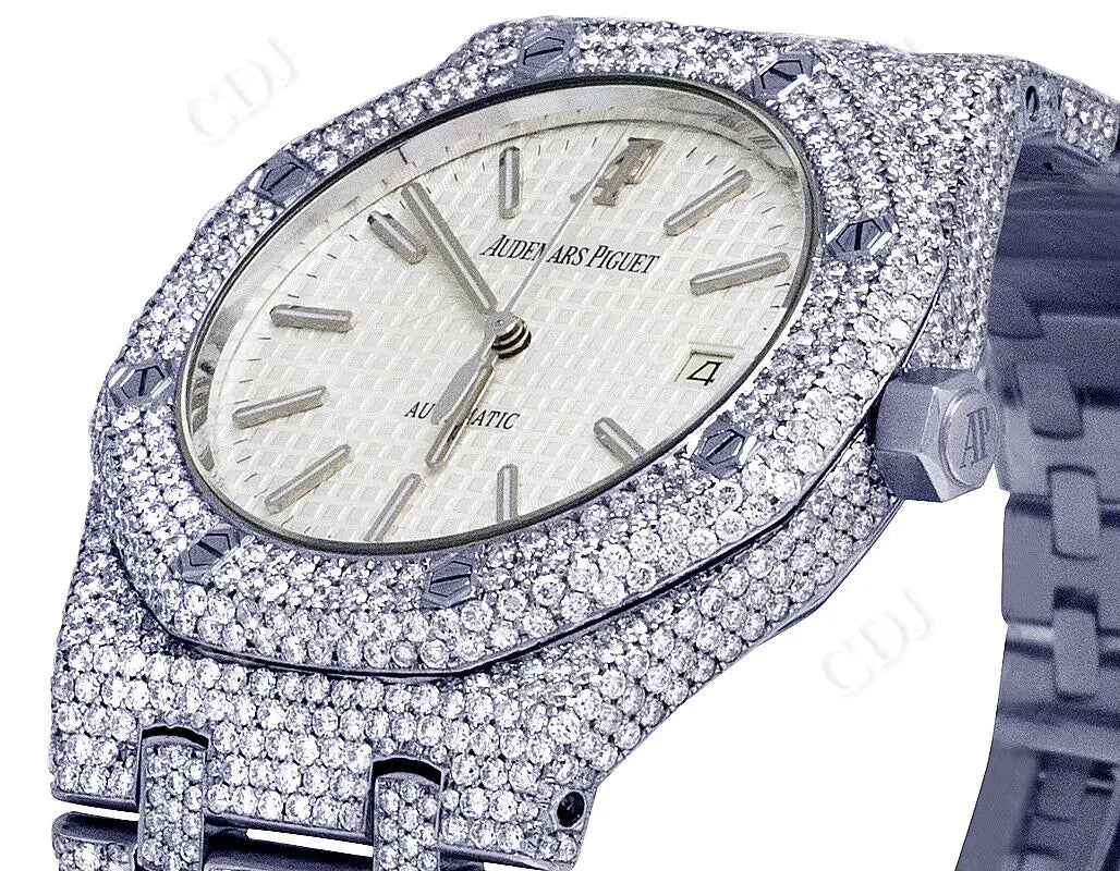 39MM Steel Silver Tone Dial Round Diamond Wrist Watch (25.75 CTW)  customdiamjewel   