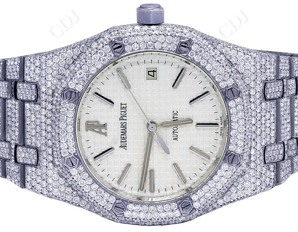 39MM Steel Silver Tone Dial Round Diamond Wrist Watch (25.75 CTW)  customdiamjewel   