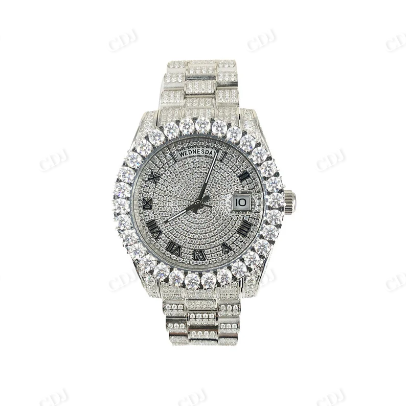 Stainless Steel 40mm Diamond White Gold Tone Luxury Designer Hip Hop Watch  customdiamjewel   