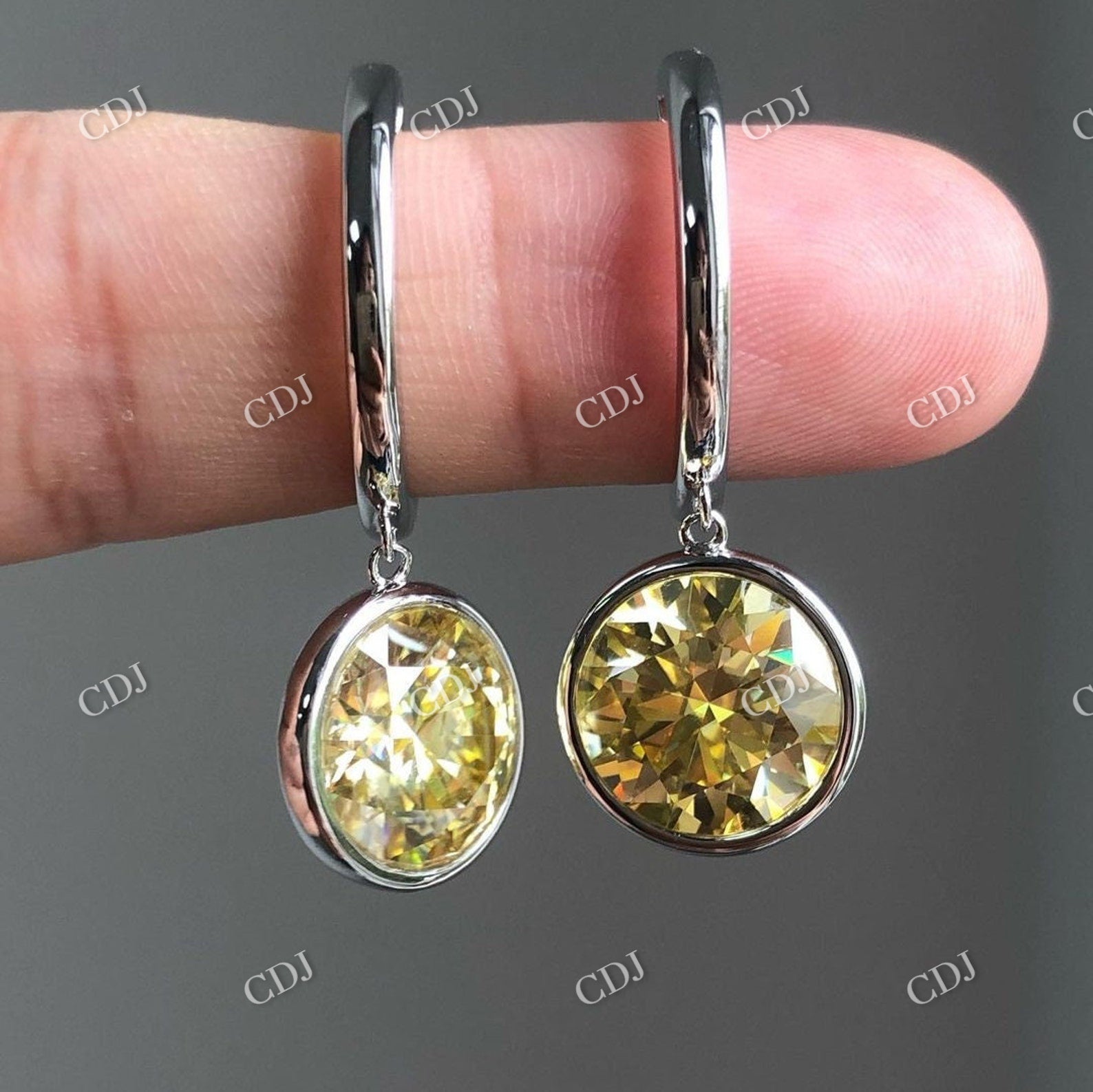 Unique Round Cut Yellow Moissanite Latch back Clip Earrings  customdiamjewel   